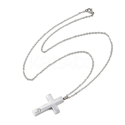 304 Stainless Steel Pave Clear Cubic Zirconia Cross Pendant Pet Urn Ashes Necklaces LS-NJEW-S455-07P-1