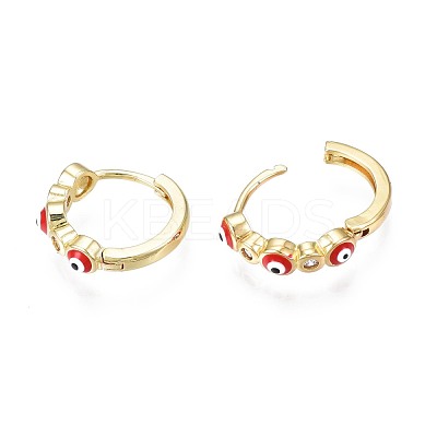Clear Cubic Zirconia Evil Eye Huggie Hoop Earrings with Enamel EJEW-N015-18B-1