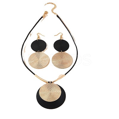 Flat Round Alloy Pendant Necklace & Dangle Earring Sets FS-WGFADC7-03-1
