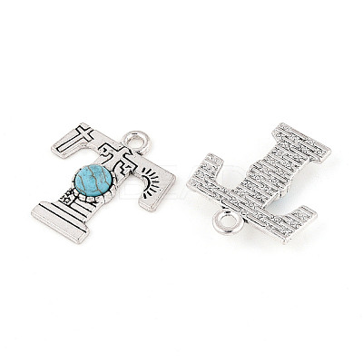 Synthetic Turquoise & Alloy Pendants PALLOY-H146-01AS-T-1