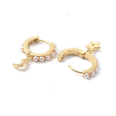 Moon & Star Plastic Imitation Pearls Dangle Hoop Earrings EJEW-F310-06G-1