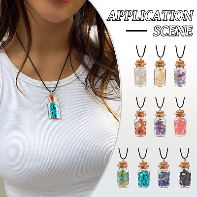 Natural & Synthetic Gemstone Chip and Glass Bottle Pendant Necklaces NJEW-TAC0016-1