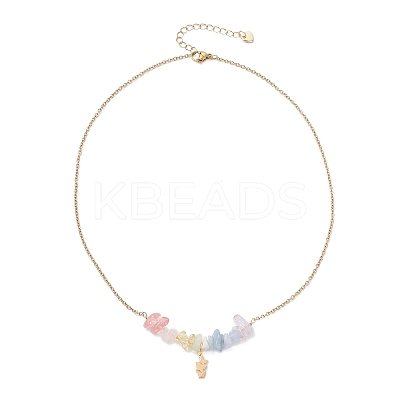 Chakra Gemstone Chip Beads & 304 Stainless Steel Butterfly Pendant Cable Chain Necklaces for Women NJEW-JN05826-1