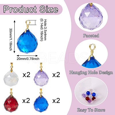 8Pcs 4 Colors Transparent K9 Glass Pendants FIND-TA0003-17-1