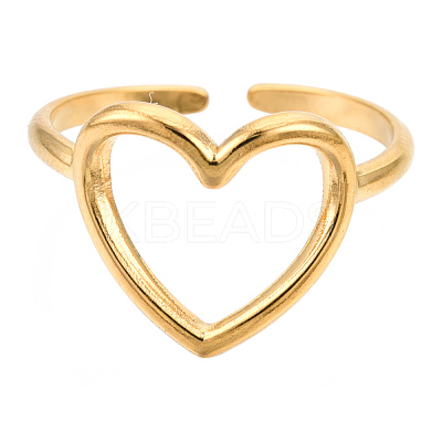 Ion Plating(IP) 304 Stainless Steel Hollow Heart Cuff Rings RJEW-N038-122LG-1