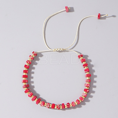 Adjustable Retro Boho Vintage Square Dyed Natural Imperial Jasper Braided Bead Bracelets for Women Men RP7679-6-1