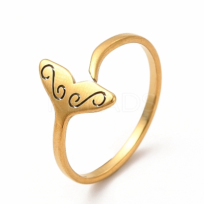 201 Stainless Steel Whale Tail Open Cuff Ring for Women LS-RJEW-K239-01G-1-1