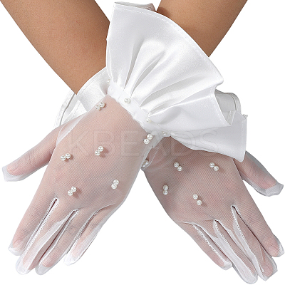 Polyester Bride's Lace Gloves AJEW-WH20120-23F-1