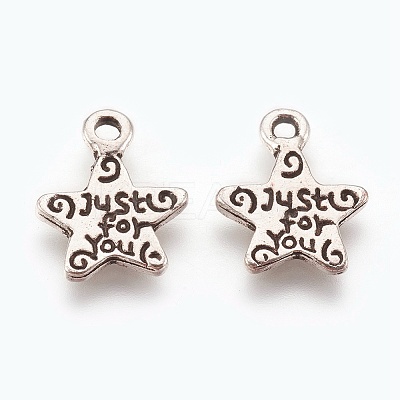 Gift Ideas for Men On Valentines Day Tibetan Style Alloy Star Carved Word Just for You Message Charms LS-LF1272Y-1