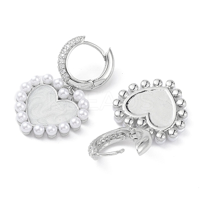 Heart Rack Plating Brass Cubic Zirconia Hoop Earrings with Plastic Pearl Beads EJEW-K245-06P-1