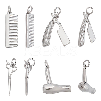 8Pcs 4 Styles Haircut Theme Brass Pendants KK-ME0001-46-1