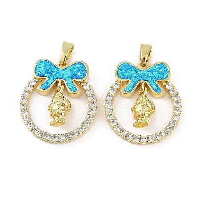 Christmas Theme Rack Plating Brass Micro Pave Cubic Zirconia Pendants KK-U032-14G-04-1