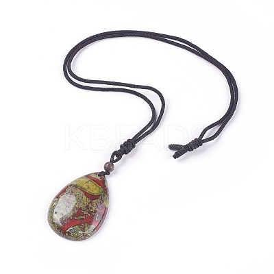 Adjustable Natural Indian Blood Stone Pendant Necklaces NJEW-A125-D02-1