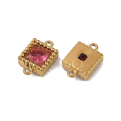 Ion Plating(IP) 304 Stainless Steel Cubic Zirconia Square Links Connector Charms STAS-K256-24G-1