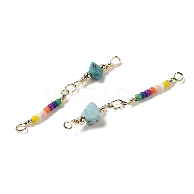 Natural Turquoise & Glass Connector Charms KK-P242-29G-1
