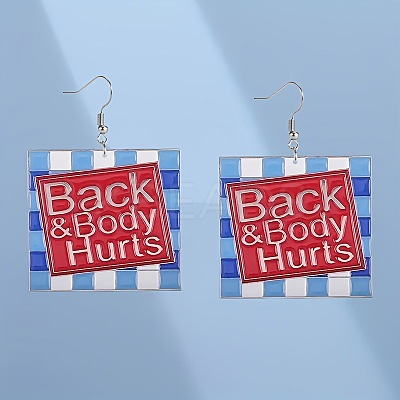 Square with Word Back & Body Hurts Acrylic Dangle Earrings FS-WGDBEE3-01-1