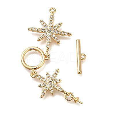Brass Micro Pave Clear Cubic Zirconia Toggle Clasps KK-M301-21G-1