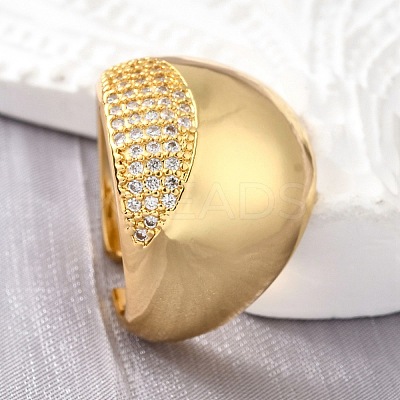 Brass Micro Pave Cubic Zirconia Open Cuff Rings for Women RJEW-K292-09G-1