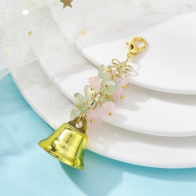 Natural Quartz Crystal & Prehnite Chips & Alloy Bowknot Kcychain HJEW-JM01313-01-1