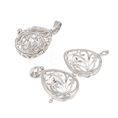 Brass Hollow Teardrop Cage Pendants KK-L079-20-NR-1