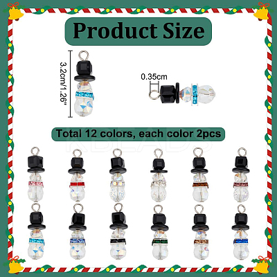 24Pcs 12 Colors Faceted Glass Pendants PALLOY-PH01807-1
