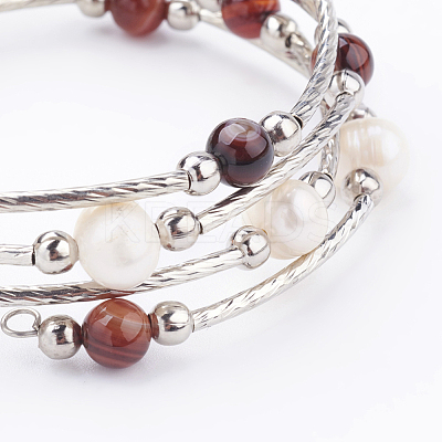 4-Loops Natural Striped Agate/Banded Agate(Dyed) Wrap Bracelets BJEW-JB03356-1