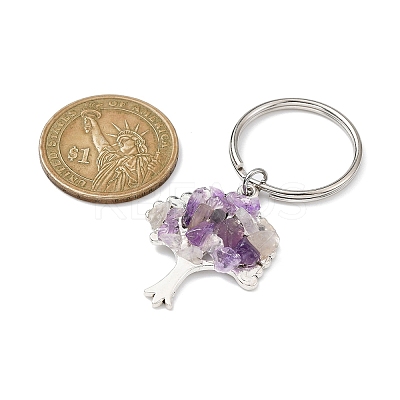 Natural Amethyst Chip & Alloy Tree of Life Pendant Keychain KEYC-JKC00648-06-1
