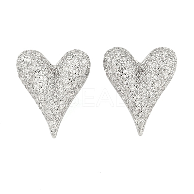 Heart Clear Cubic Zirconia Stud Earrings EJEW-S235-02P-1