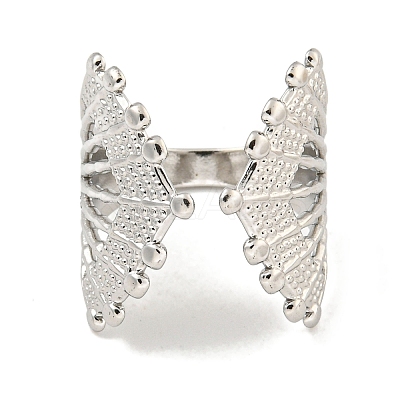 Non-Tarnish 304 Stainless Steel Fan Shape Open Cuff Ring for Women RJEW-A043-18P-1