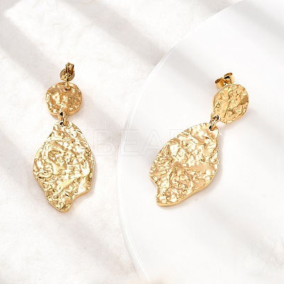 304 Stainless Steel Hammered Textured Leaf Dangle Stud Earrings EJEW-K268-44G-1