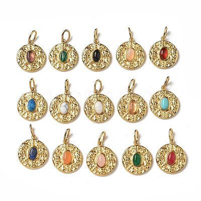Ion Plating(IP) 304 Stainless Steel with Natural & Synthetic Gemstone Pendants STAS-G351-28G-1