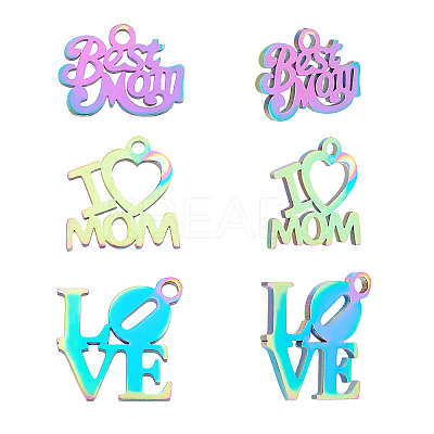 12Pcs 3 Style Valentine's Day Ion Plating(IP) 201 Stainless Steel Charms STAS-UN0030-05-1