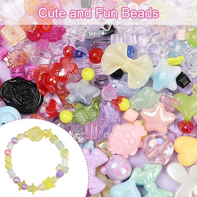 DIY Heart & Flower & Round Acrylic Beads & Alloy Keychain Making Kits DIY-YW0010-88-1