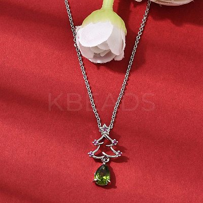Christmas Tree Brass Micro Pave Cubic Zirconia Pendants Necklaces NJEW-L468-01P-B02-1
