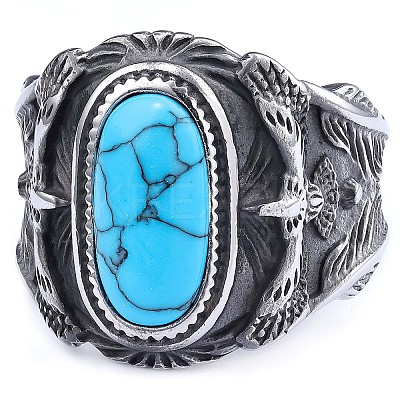 304 Stainless Steel and Synthetic Turquoise Finger Rings for Men FS-WGEFF67-03-1