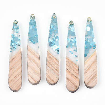 Transparent Resin & White Wood Pendants RESI-N039-51-1