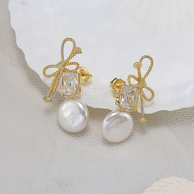 925 Sterling Silver Bowknot Stud Earrings EJEW-Z041-03G-1