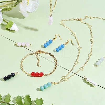 10Pcs Triple Natural Tiger Eye Round Beaded Connector Charms PALLOY-SW00003-06-1