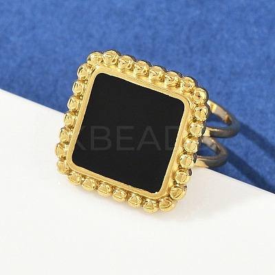 Square 304 Stainless Steel Enamel Finger Rings for Women RJEW-G355-06G-1