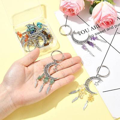 7Pcs 7 Colors Alloy Moon with Star Pendant Keychains KEYC-FS00045-1