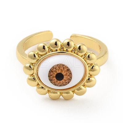 Acrylic Sun with Evil Eye Open Cuff Ring RJEW-B042-07G-03-1
