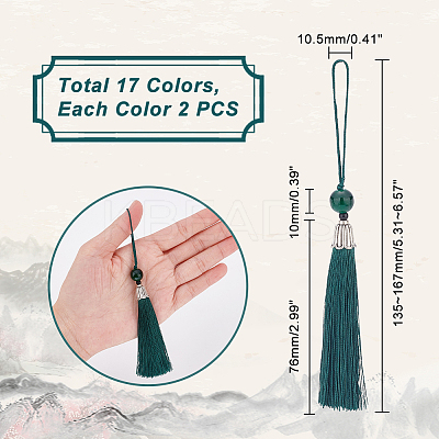 34Pcs 17 Colors Polyester Tassel Pendant Decorations AJEW-PH0004-33-1