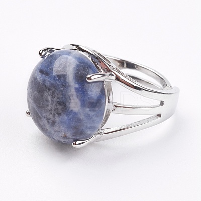 Adjustable Natural Sodalite Finger Rings RJEW-F075-01D-1