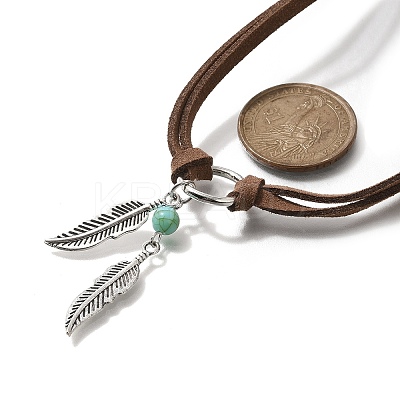 Bohemian Style Alloy Feather with Synthetic Turquoise Pendant Choker Necklaces for Women LS-NJEW-G158-01B-1