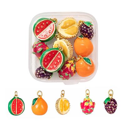 10Pcs 5 Style Fruit Theme Brass Enamel Pendants KK-LS0001-32-1