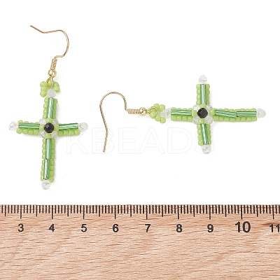 Cross Glass Beaded Dangle Earrings EJEW-MZ00706-1