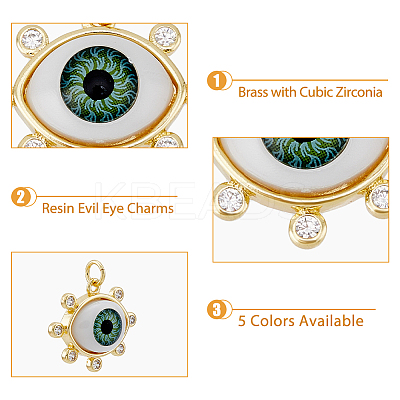 10Pcs 5 Colors Brass Micro Pave Clear Cubic Zirconia Pendants ZIRC-DC0001-21-1