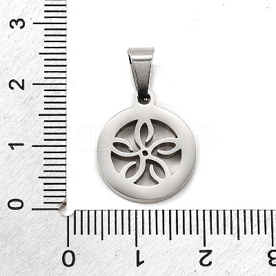 Flat Round with Flower 304 Stainless Steel Pendants STAS-M121-03P-1