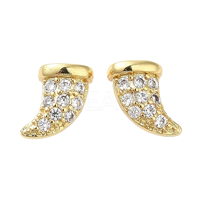 Rack Plating Brass Horn Stud Earrings with Cubic Zirconia EJEW-D061-30G-1