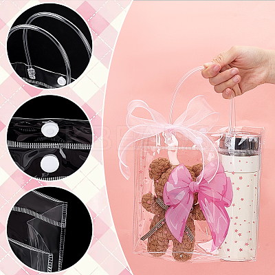 24Pcs Bowknot Print Transparent PVC Packing Bags with 2 Rolls Polyester Ribbons ABAG-PH0001-86-1